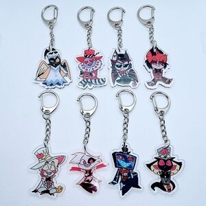 Hazbin Hotel Keychains! Adam Alastor Angel Husk Lucifer SirPentious ValentinoVox